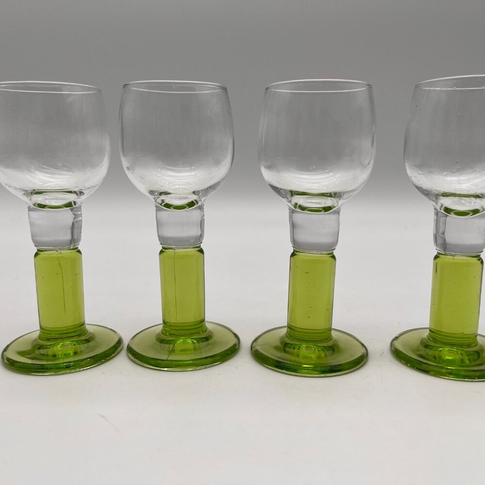 Bormioli Rocco Italy Green Stem Cordial Crystal 5" Vintage Set of 4